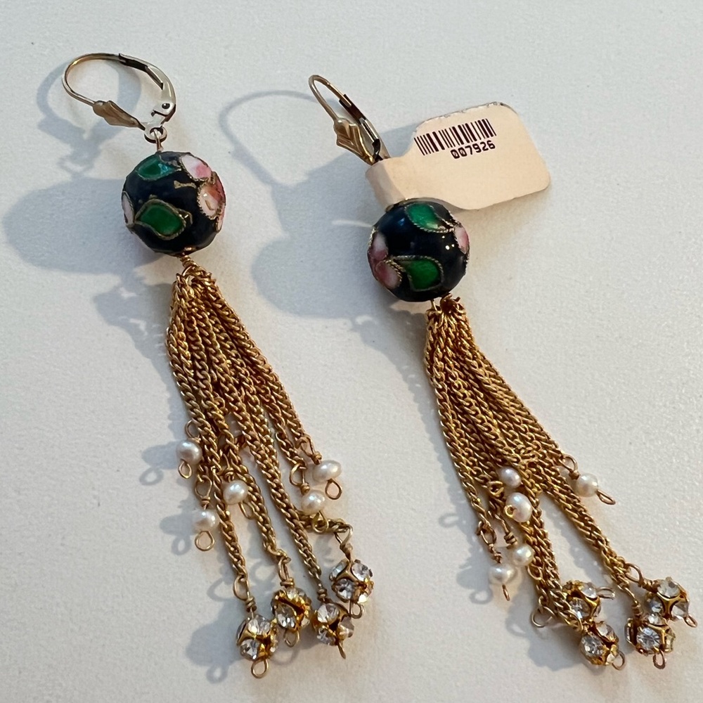 Candice Marks Gold Chain with Floral Bead Tassel Earrings